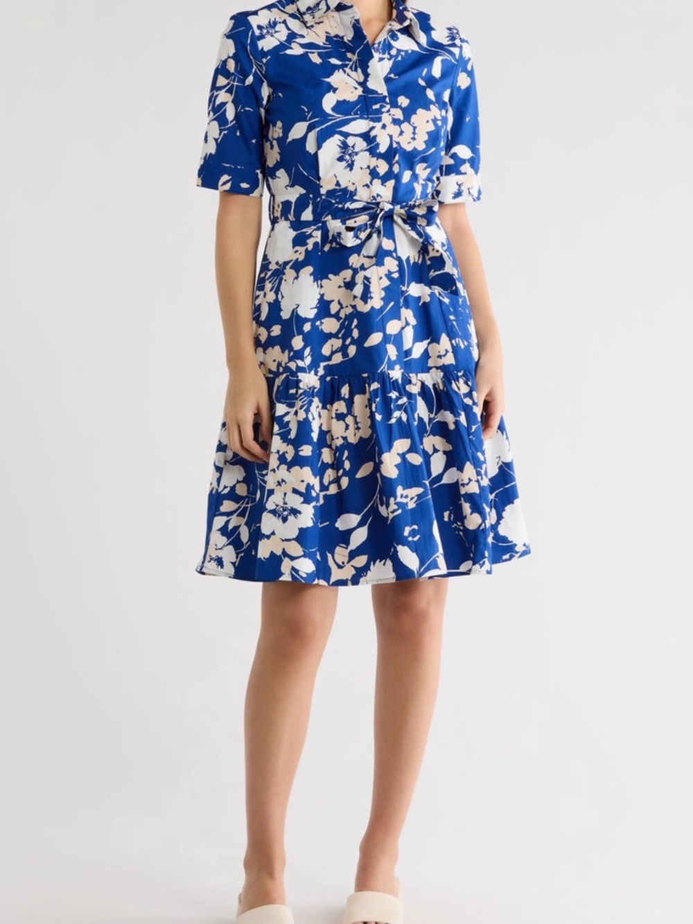 Calvin Klein Floral Short Sleeve Cotton Shirtdress